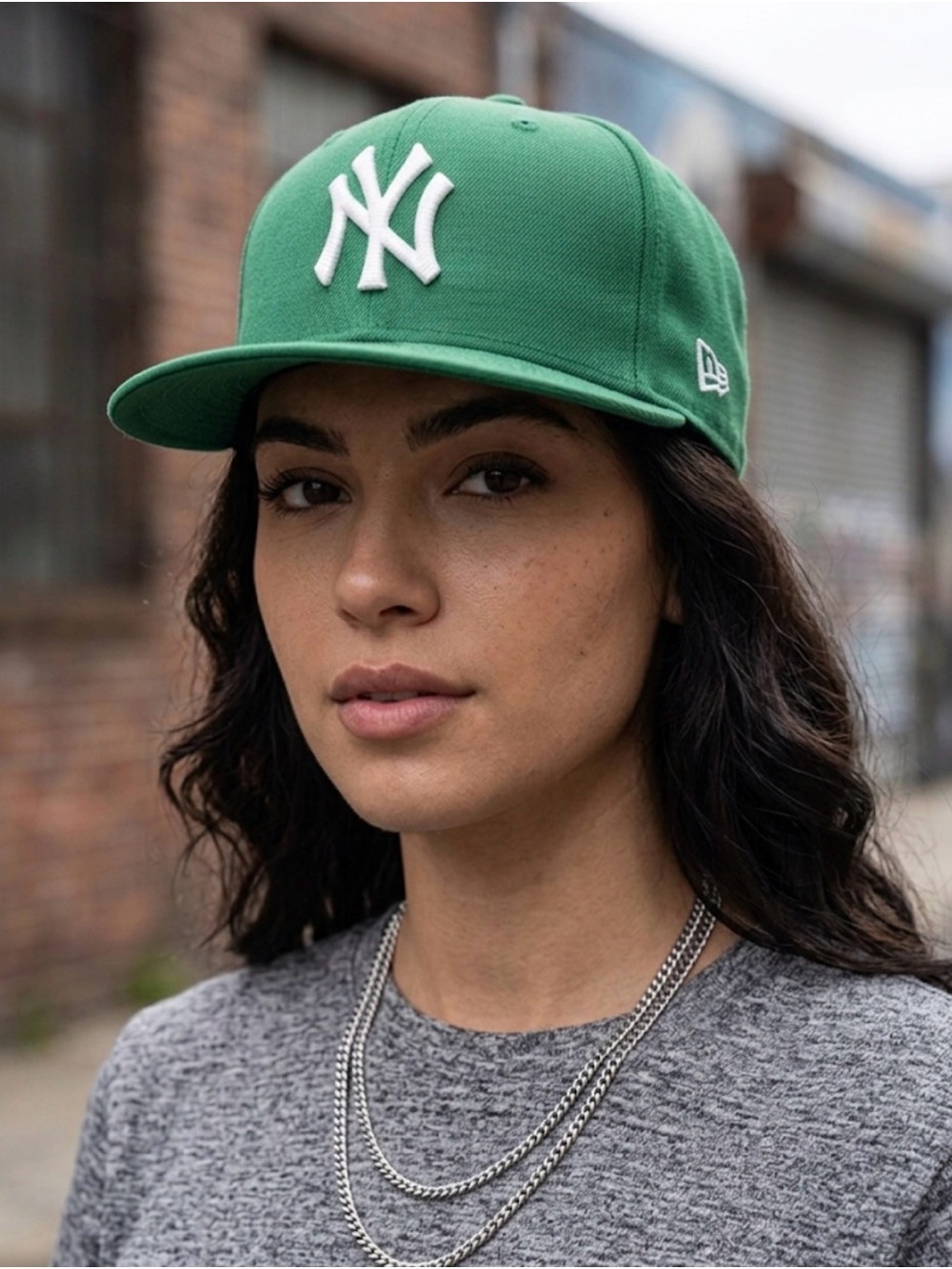 New Era Green NY Logo Flat Brim Hat